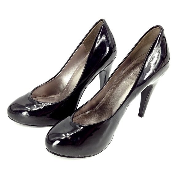 BCBG Paris Black Stilleto Women's 7 Slip On Glossy Shiny Pantented High Heels - Picture 3 of 8